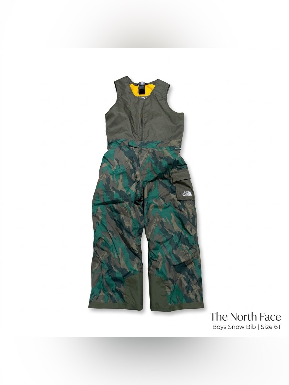 The North Face Boys Camo Insulated Snow Bib Overalls Size 6T FLAWED